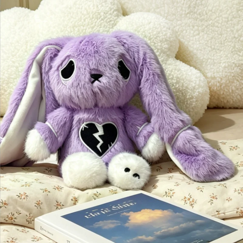 Plushie Dreadfuls Depressed Rabbit Plushie Stuffed Doll Black Broken Heart Emo Plush Toy Home Decor Collectible Trendy Gifts