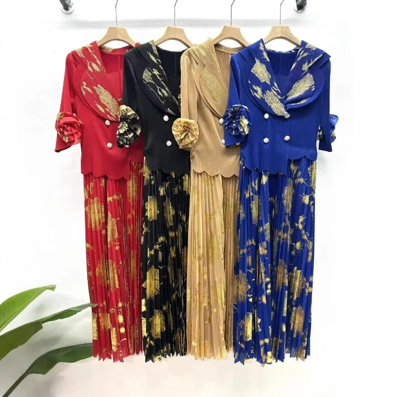 Miyake 2025 Nowe Sukienki Damskie Plus Size Modny Nadruk Codzienne Duże Elastyczne Bez Kłopotów z Prasowaniem Odporne na Zagniecenia Odzież Afrykańska Sukienka na Bal Plisowana