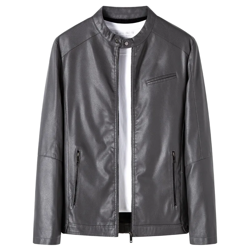 Autumn Fleece Stand Collar Men Leather Jackets Simplicity 3 colors Casual Coat Zipper Windbreaker Men's Outwear Clothes MY1075