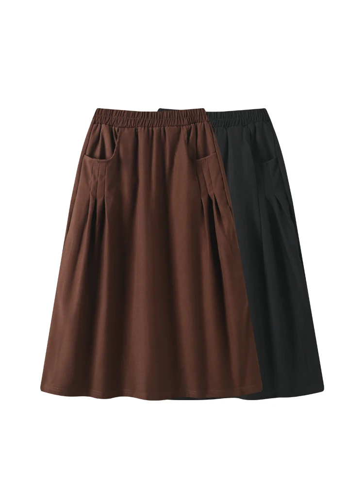 플러스 사이즈 여성용 하이웨이스트 A라인 스커트, 배형 체형을 위한 가을 겨울 신상품, 엘레 출퇴근 패션