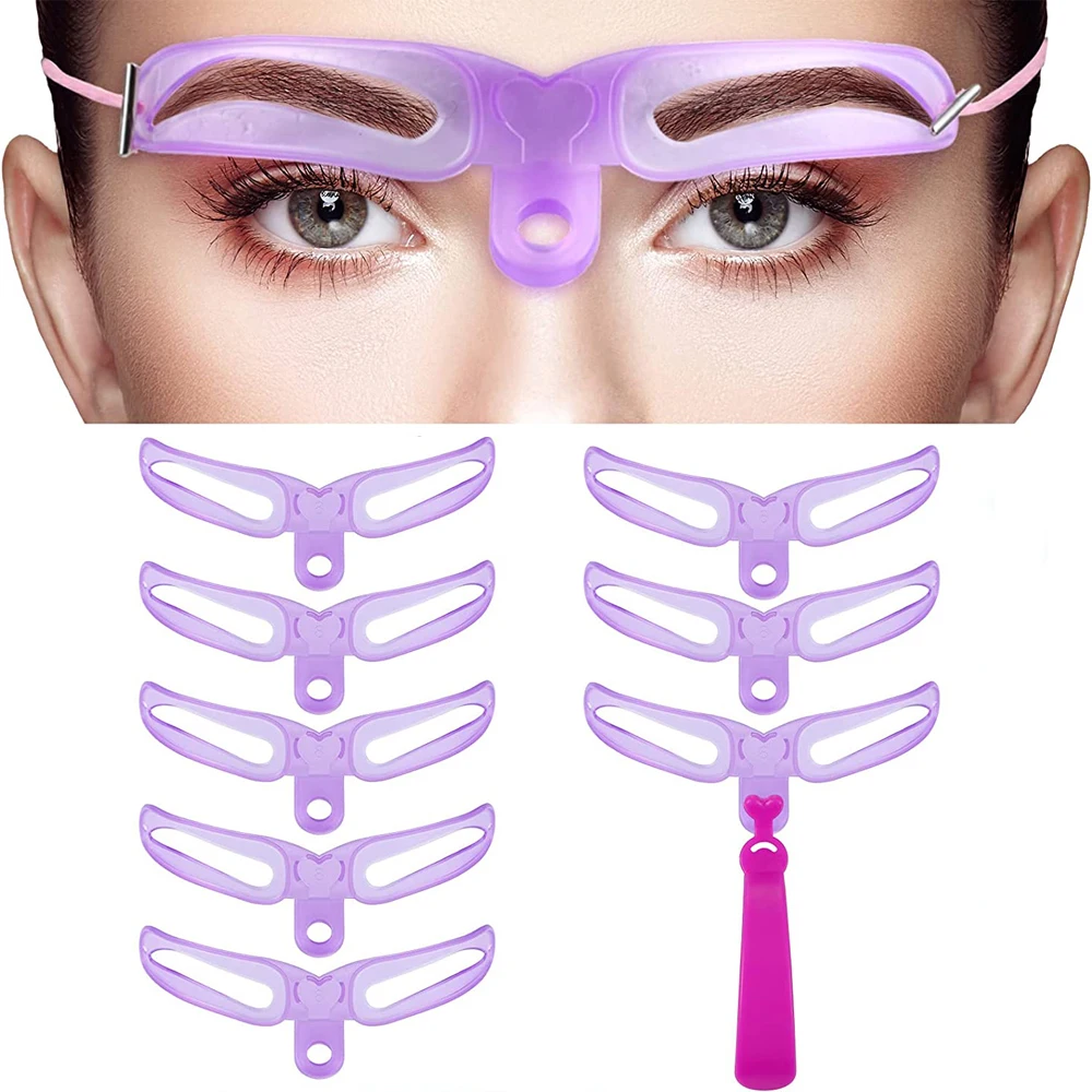 8 Pcs/Set Eyebrow Stencils Eyebrow Shaper Template Reusable Eyebrow Stencil with Handle and Strap Makeup Tools and Accessories