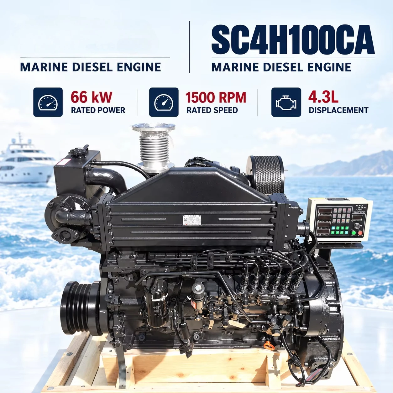 For SDEC SC4H100CA Marine Diesel Engine Assembly 85HP 4 Cylinder for Fishing Workboat CCS