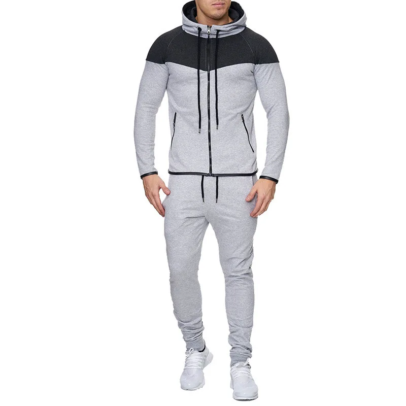 2024 Spring and Autumn New Men\'s Fashion Casual Color blocked Cardigan Zipper Hoodie Set Sports Running Two Piece Set