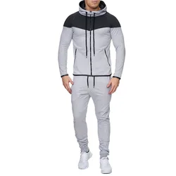 2024 Spring and Autumn New Men's Fashion Casual Color blocked Cardigan Zipper Hoodie Set Sports Running Two Piece Set