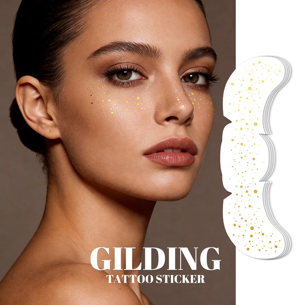 4 Sheets Golden Effect Freckle Face Temporary Tattoo Stickers for Women Festival Party Makeup
