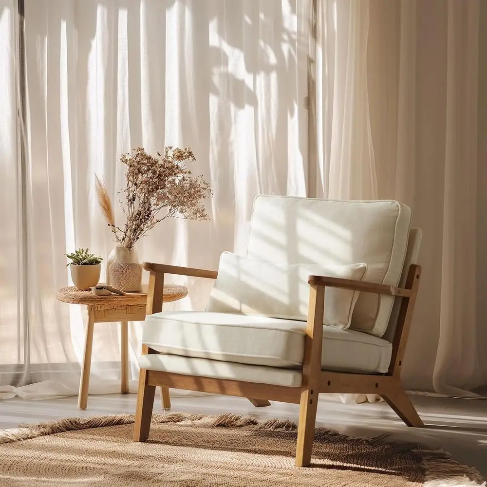 Solid Wood Wide Armrests Accent Chair,Upholstered Century ern Chair with Pillow,Comy Reading Chair armhouse Arm Chair,Chairs Liv