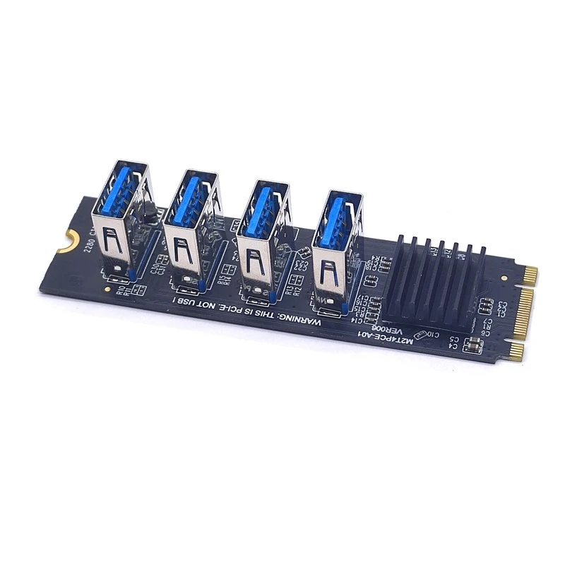 M.2 NVME To 4Port PCI-E 1X Riser Card M.2 MKEY PCI-E Adapter USB3.0 PCI-E Graphics Expansion Card ASM1184E Chip