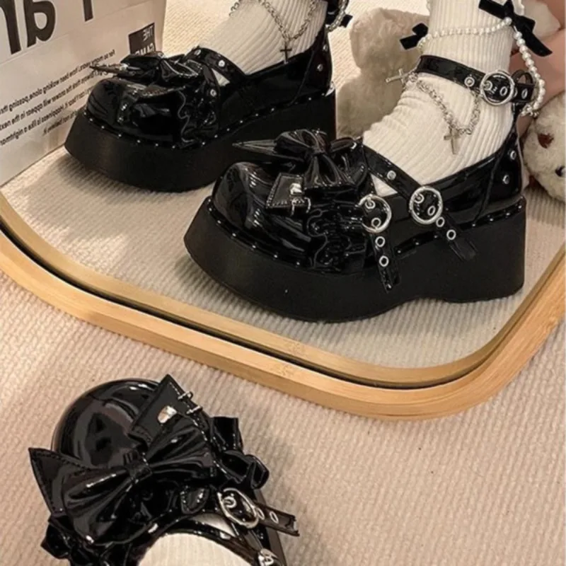 Womens Lolita Shoes Fashion Mary Jane Shoes Punk Platform Cute Sweet Bow Single Shoes for WomenTrend High Heels Zapatos De Mujer