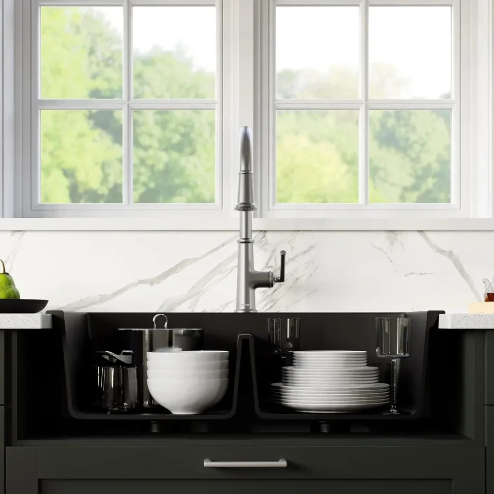 Top Mount Double Equal Bowl Quartz Kitchen Sink in