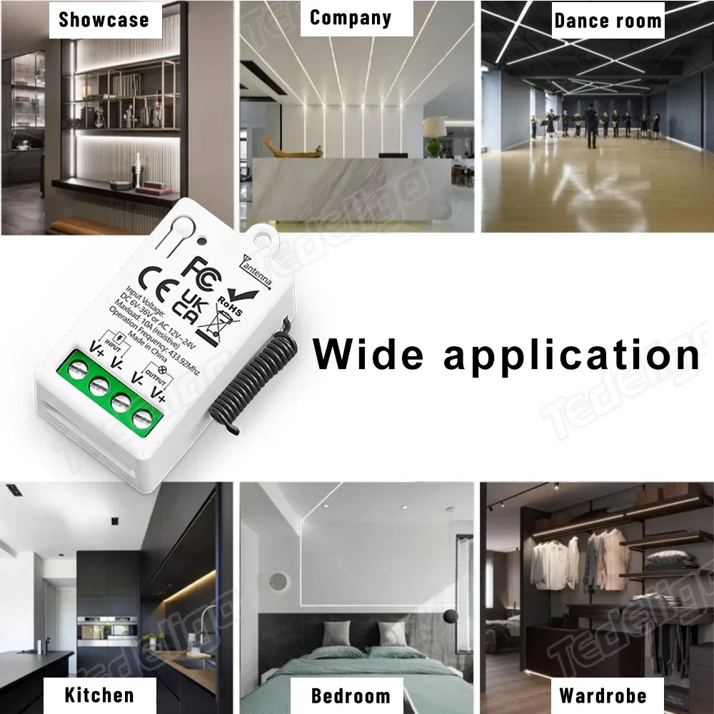 DC 6-36V 6V 12V 24V 433Mhz RF Wireless Remote Control Switch Relay 1CH Receiver Module For Electronic Lock / LED / Bulb ON OFF