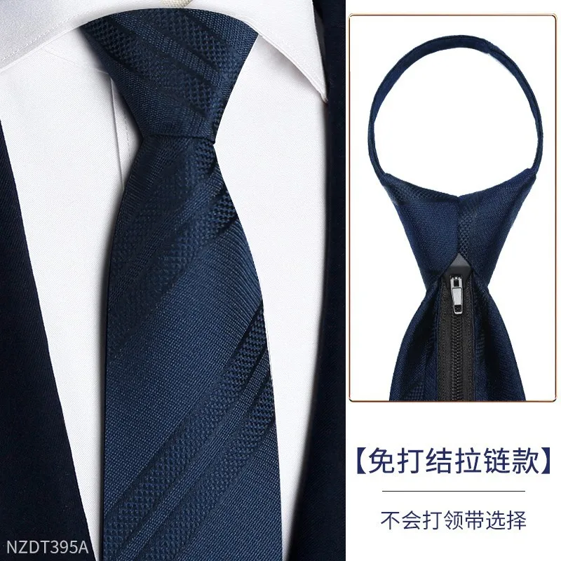 Navy striped tie without knot for men's formal wear, business zipper style for lazy people, professional work, wedding wear