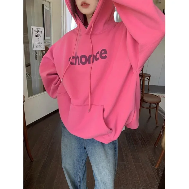 Letter Print Hoodie Women Korean Loose Hooded Shirt Grunge Sweatshirt Y2k Streetwear Clothes Oversized Pullovers Hoodies 후드티