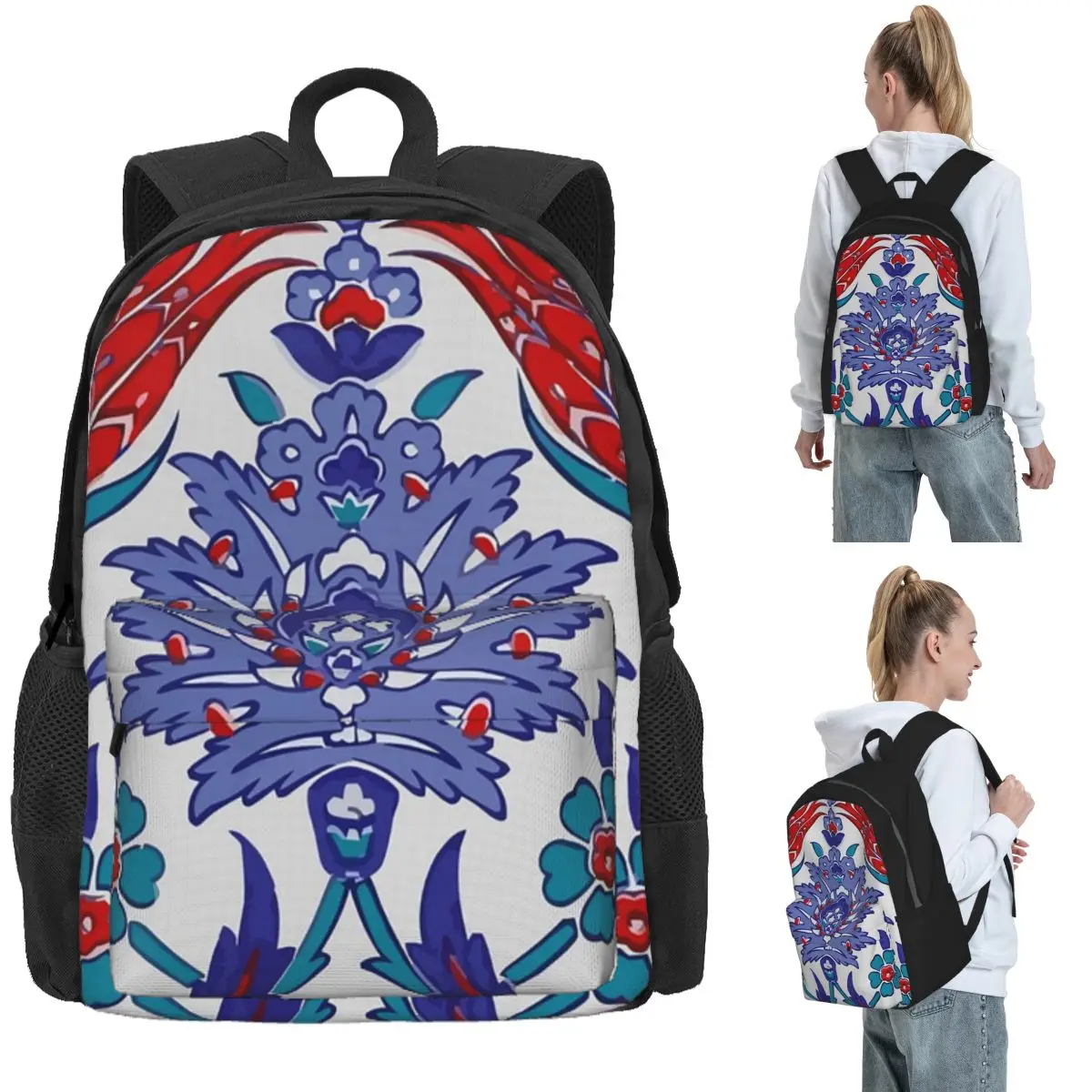 Oriental Tile Floral Pattern Backpack Daypack Large Capacity Boys Girls BookBag School Bag Shoulder Bags for Men Women