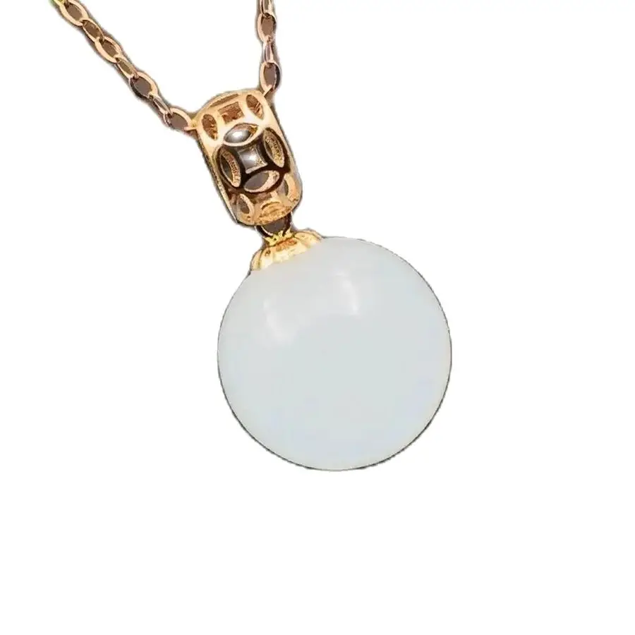 

SHILOVEM 18k rose gold natural White Jasper pendants none necklace classic wholesale Fine women gift round new yzz1010589hby