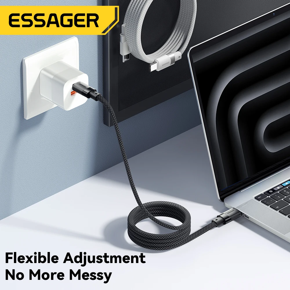 Essager Magnetic Suction Anti Winding 100W USB C To USB Type C PD Fast Charging Cable For iPhone16 15 MacBook Samsung QC4.0 Cord