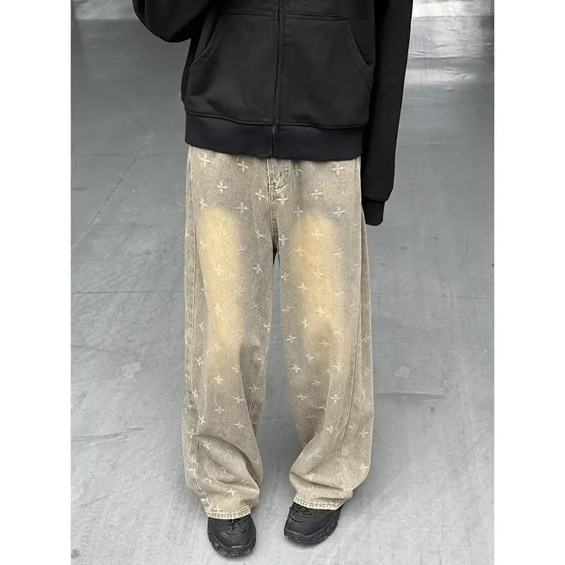 

Y2K винтажные широкие джинсы женские с высокой талией свободный крой для похудения потертые прямые брюки весна осень