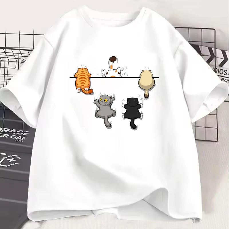 

Personalized Creative Funny Pet Cat Print Men Women T-shirt Trendy Urban Streetwear Casual Loose Graffiti Unisex Comfy Soft Tee