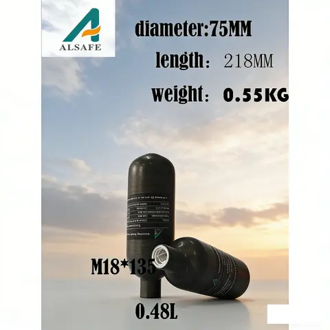 Alsafe black matte    0.48L 480cc 30Mpa 300Bar 4500Psi carbon fiber cylinder diving tank thread M18 * 15