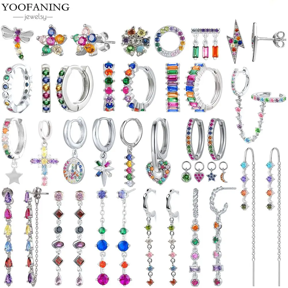 

Классические серебряные серьги-иглы из стерлингового серебра 925 пробы, красочные цирконовые цветы, цепочка с кисточками, серия модных женских украшений