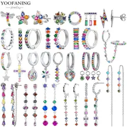 925 Sterling Silver Ear Needle Classic Silver Earrings, Colorful Zircon Flowers Chain Tassel Series Fashionable Women's Jewelry