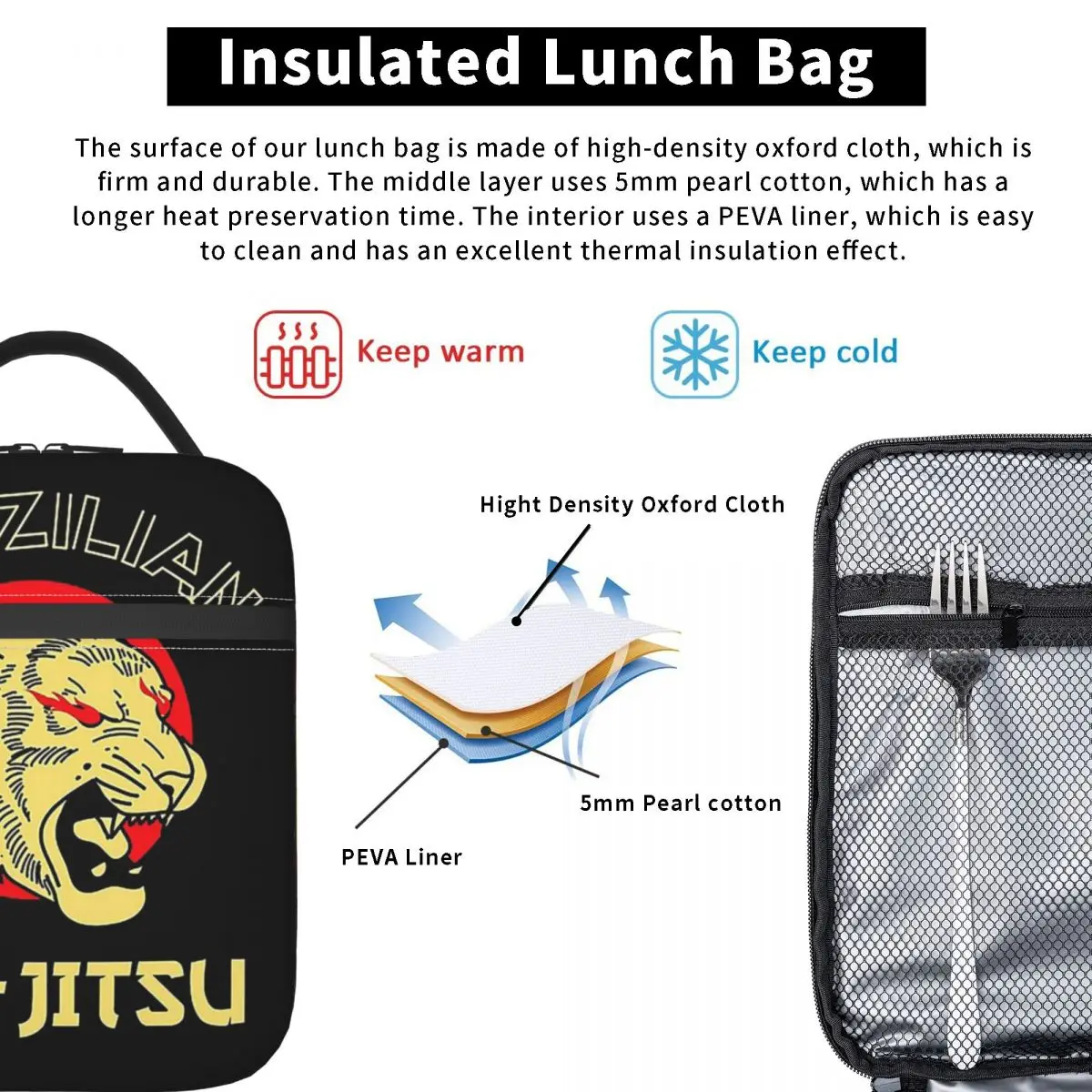 Jiu Jitsu Tiger And Dragon Insulated Lunch Bag for Women Children Leakproof Food Boxes Thermal Lunch Box Tote
