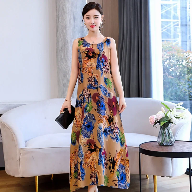 Summer Long Dress 2023 Loose Summer Clothes for Women Everyday Dresses Casual O-Neck Elegant Sleeveless Women Dress