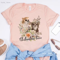 Chihuahua/ Bulldog/Aussie/Yorkshire Terrier Lover Tshirt Women Harajuku Kawaii Clothes Flower Rose T Shirt Femme Dog Pet T-Shirt