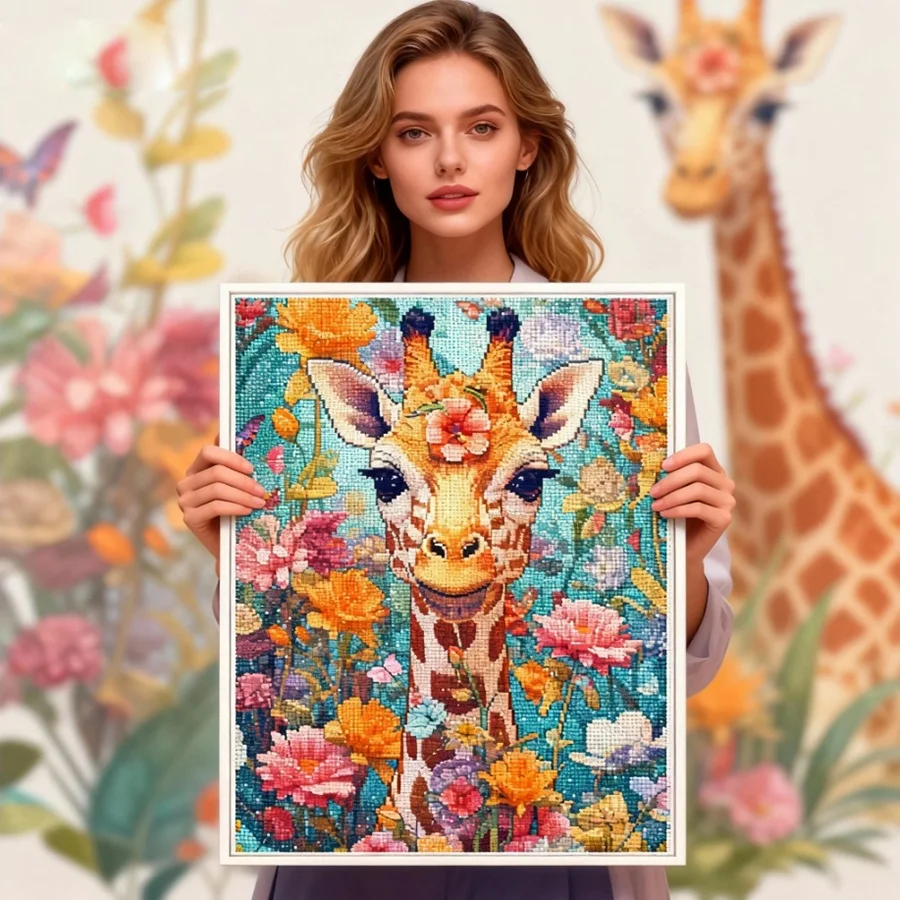 

2026 New style Cross Stitch Deer Animal Cartoon DIY Embroidery Flower Printed Canvas Needlework Gift