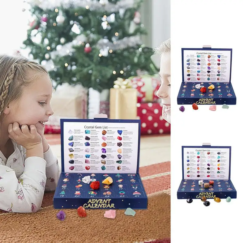 Christmas Gemstone Advent Calendar Children's Crystal Gem Crystal Collection Christmas Countdown Toys Gemstone Stone Learning