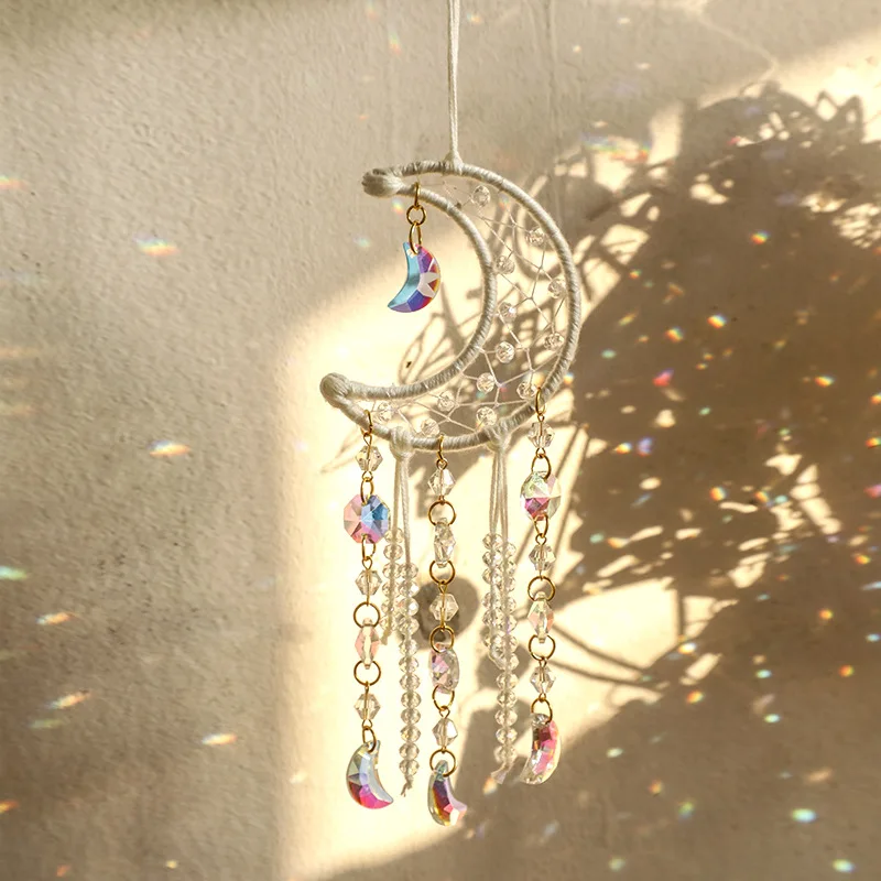 1pc Crystal Wind Chime Moon Sun Dream Catcher Diamond Prisms Pendant Girls Gift Rainbow Hanging Drop Home Garden Decor Windchime