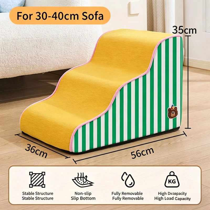 3 Step Dog Ramp Slope Design Pet Ladder Stripe Puppy Stairs for Sofa Bed Non-Slip Portable Dog Stairs for Protecting Dogs Joints