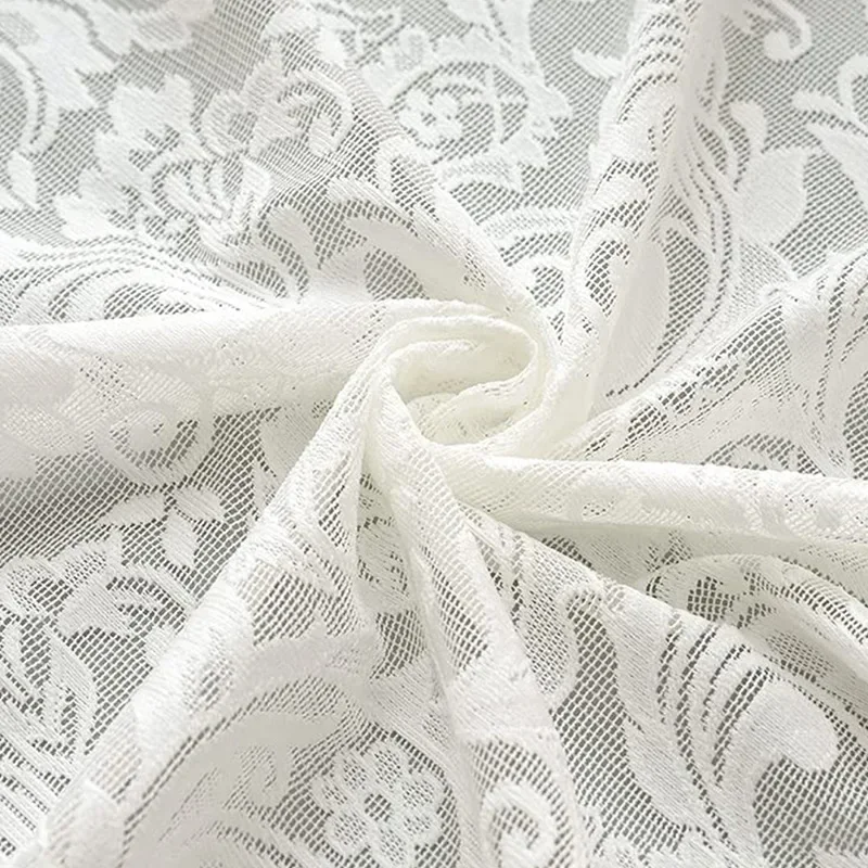 حجم مخصص نجمة بيضاء نمط الأزهار الكشكشة شير Lacework الستائر لغرفة المعيشة تول للنوافذ الستائر الباب الفاخرة #5