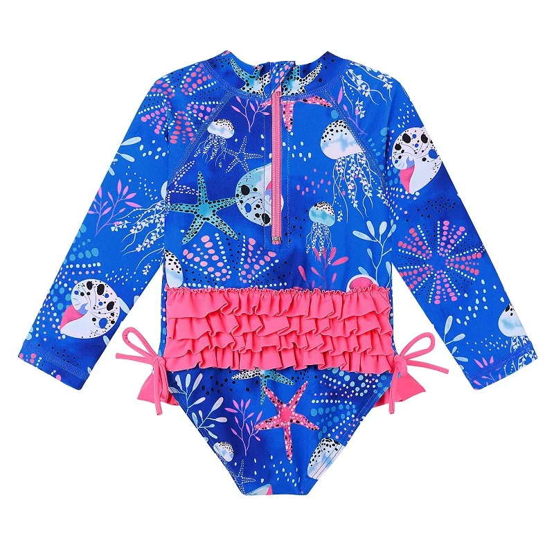 

0 - 6 Years Girls Swimsuit UPF 50+ UV Swimwear Sun Protective One Piece Beachwear with Ziper Surfing Suit Rashguard