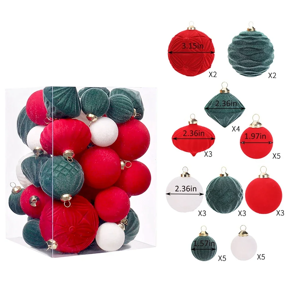 35 Pcs Velvet Christmas Balls Holiday Set Christmas Hanging Balls Flocked Christmas Tree Shatterproof Hanging Decor