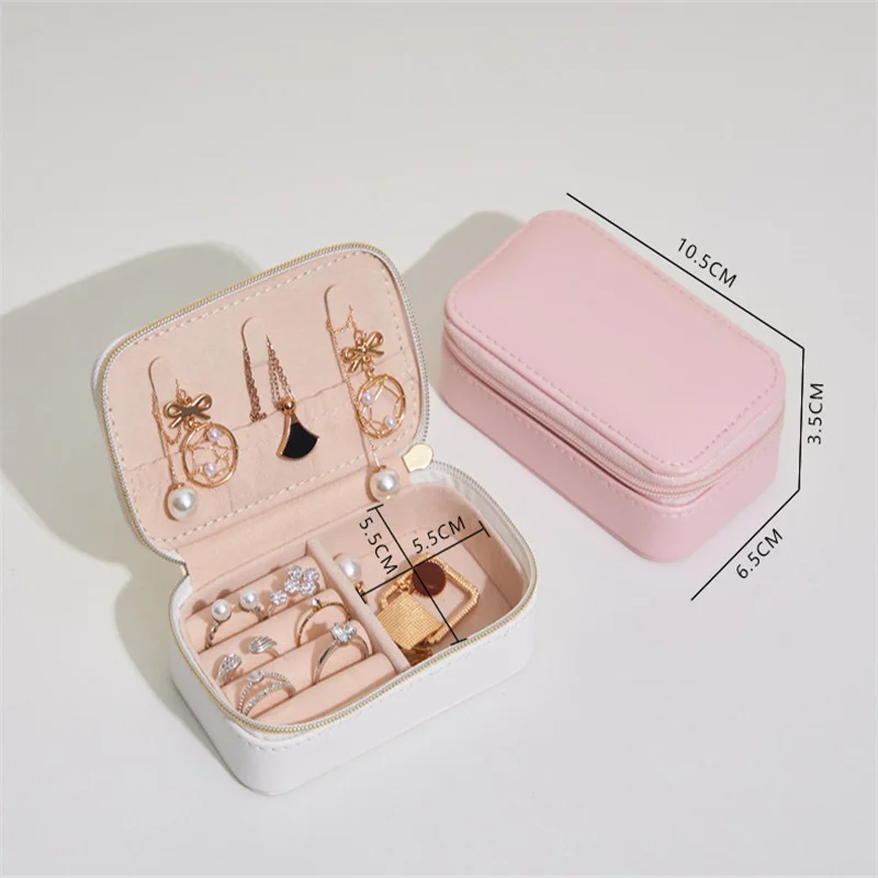 Creative Mini Jewelry Box Travel Portable Zipper Women Jewelry Organizer Small PU Leather Earrings Necklace Rings Storage Case