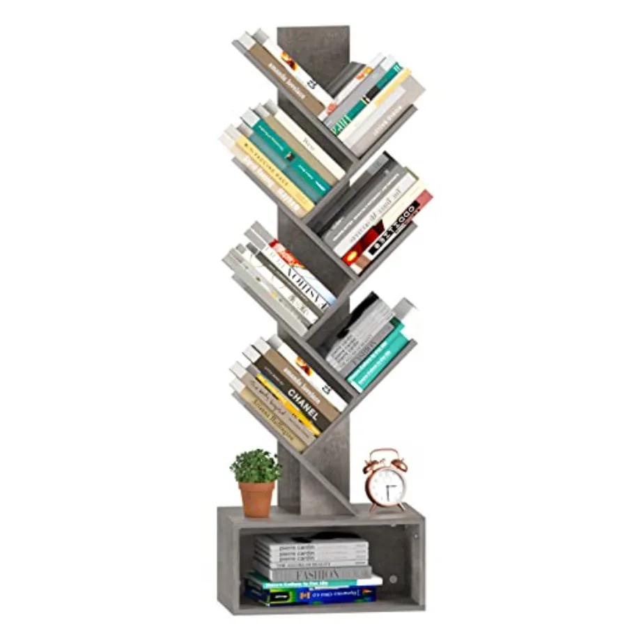 

Tree Bookshelf - 6 Shelf Retro Floor Standing Bookcase Tall Wood Book Storage Rack for CDs/Movies/Books Utility Book Organizer