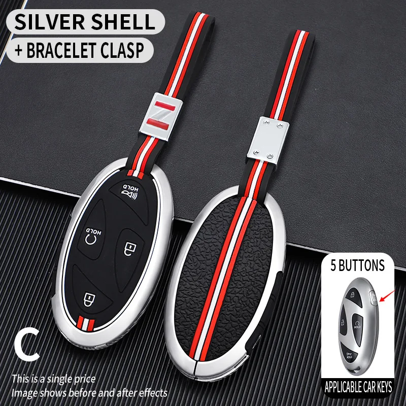 5 7 Bottons Metal Car Key Fob Case Cover for Hyundai Grandeur GN7 Kona Ev Lonic 6 Elantra 2023 2024 2025 Keychain Accessories