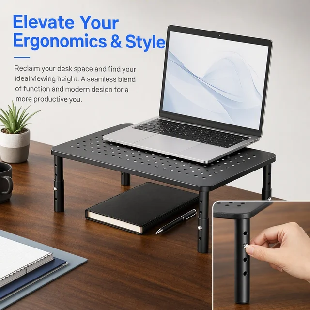 1pc/2pcs Monitor Stand, Monitor Stand Riser 3 Height Adjustable, Monitor Riser with Airflow Vents, Laptop Stand for Desk, Laptop Riser, Desk Organizer for Monitor, Laptop, PC, Printer 6