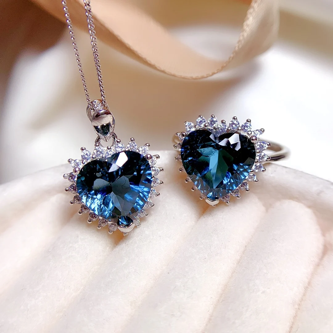 Natural Topaz Jewelry Set 925 Sterling Silver Necklace Ring Ladies Wedding Engagement Luxury Jewelry Christmas Gift Free