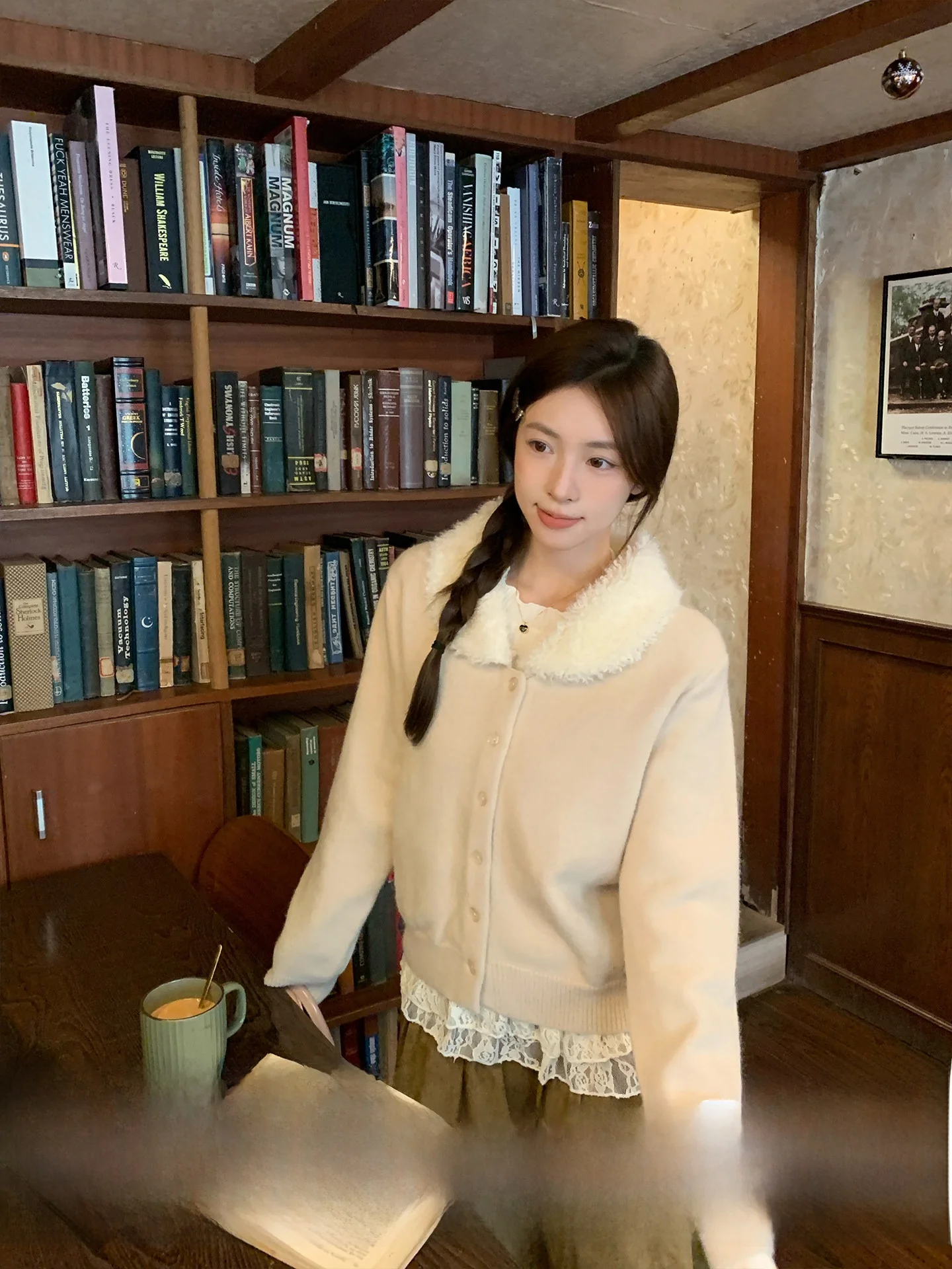 

Теплый вязаный кардиган Morning Bloom в корейском стиле с воротником-стойкой для молодых женщин, осенне-зимняя модная коллекция