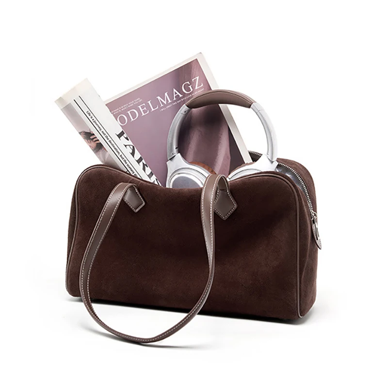 حقيبة بوسطن متعددة الاستخدامات للأعمال النسائية 2025 حقيبة يد جديدة من جلد الغزال البولينج ذات سعة كبيرة تحت الإبط حزمة كتف واحدة #4