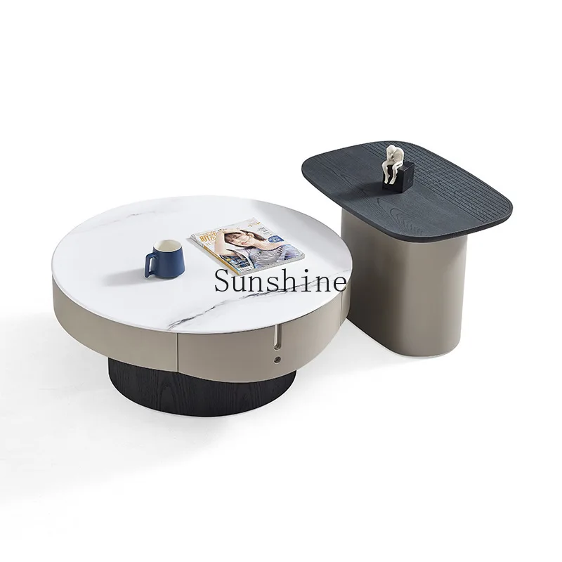 

Household modern minimalist retro Italian minimalist high-end round coffee table combination