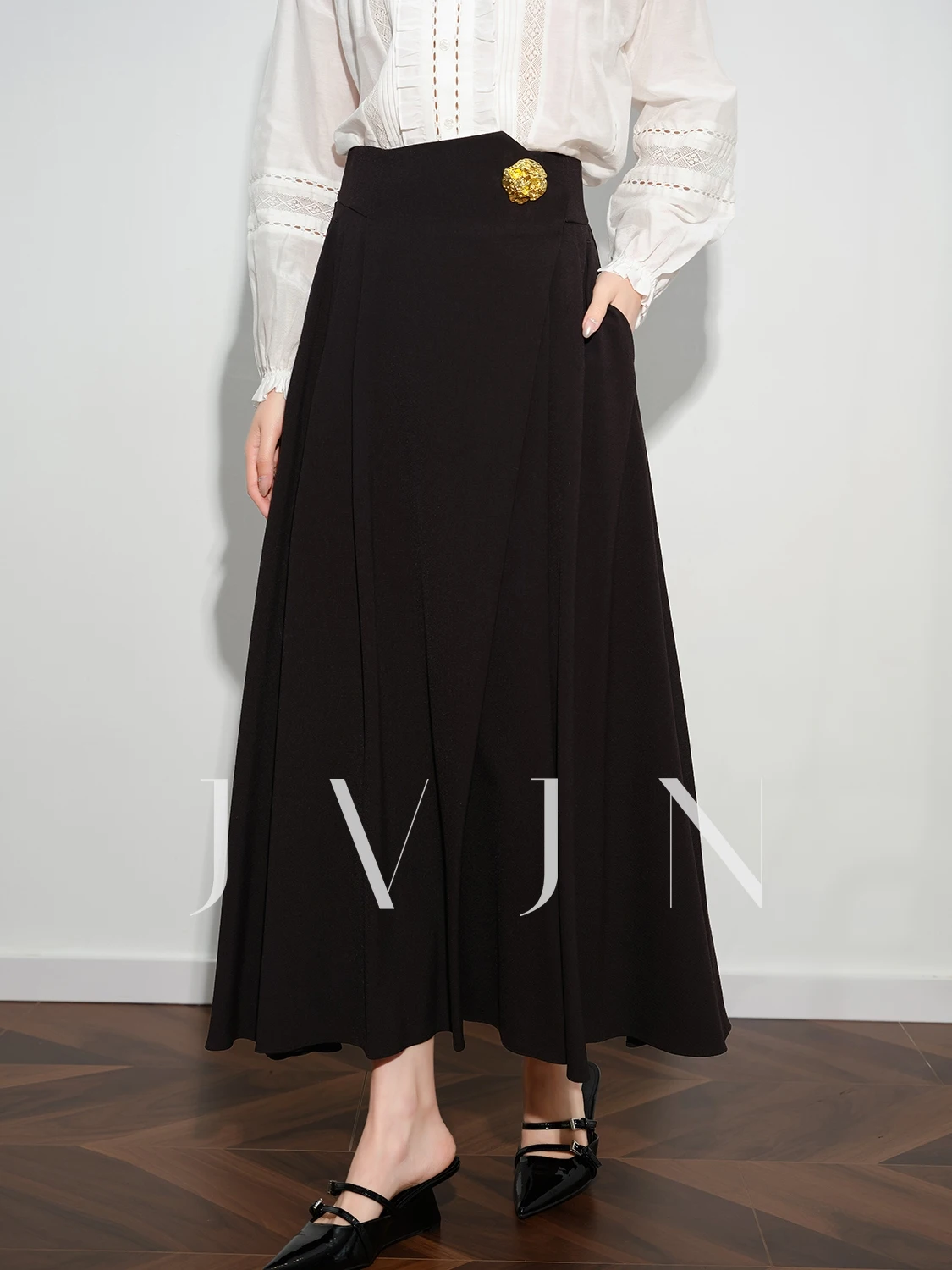 

Новая женская асимметричная плиссированная юбка макси с завышенной талией, А-силуэт, длинная, плиссированная, с декоративным поясом