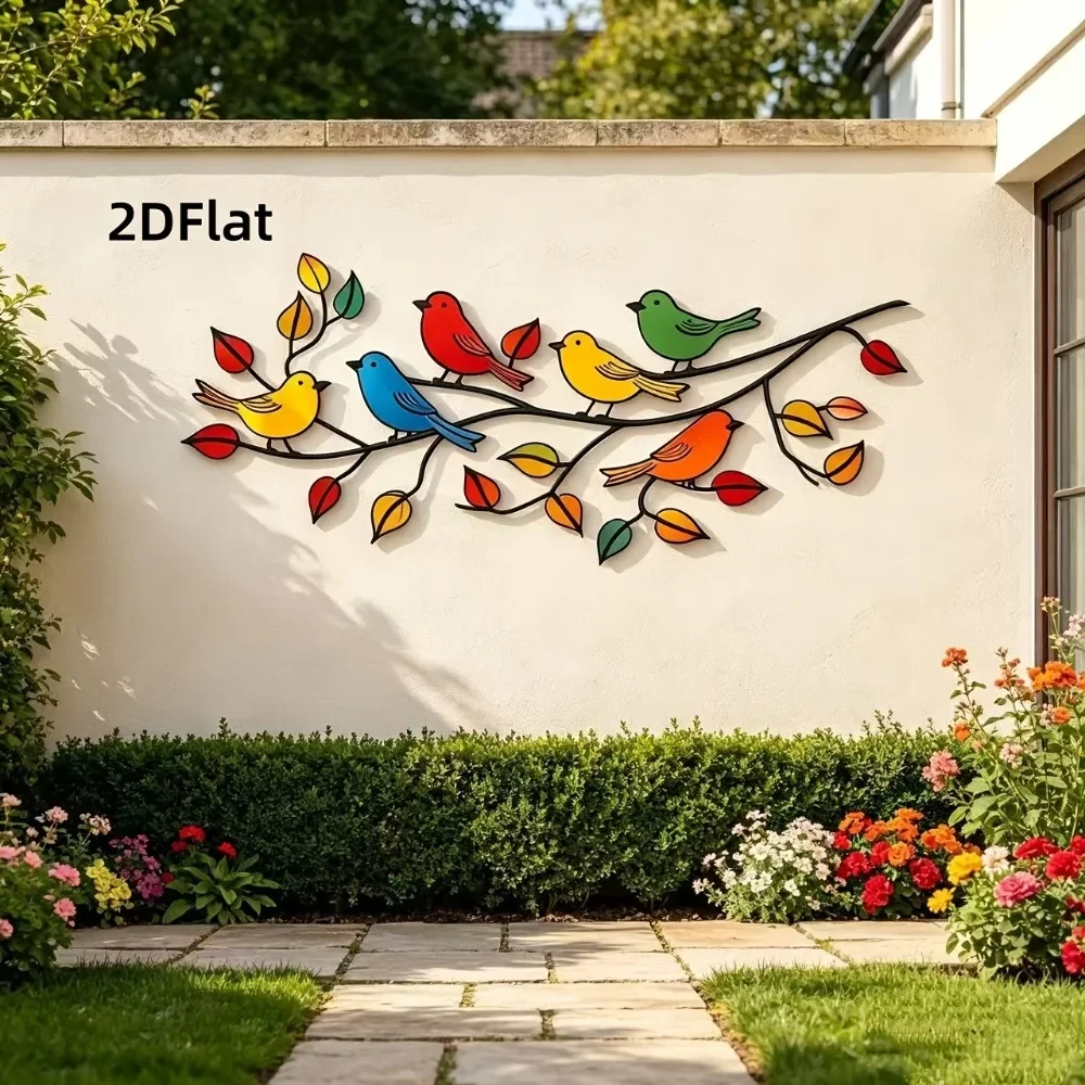 CIFBUY Metal Wall Art Decor Iron Sculpture Colorful Birds On Branches Rustic Tree Silhouette Indoor Outdoor Garden Bedroom Home