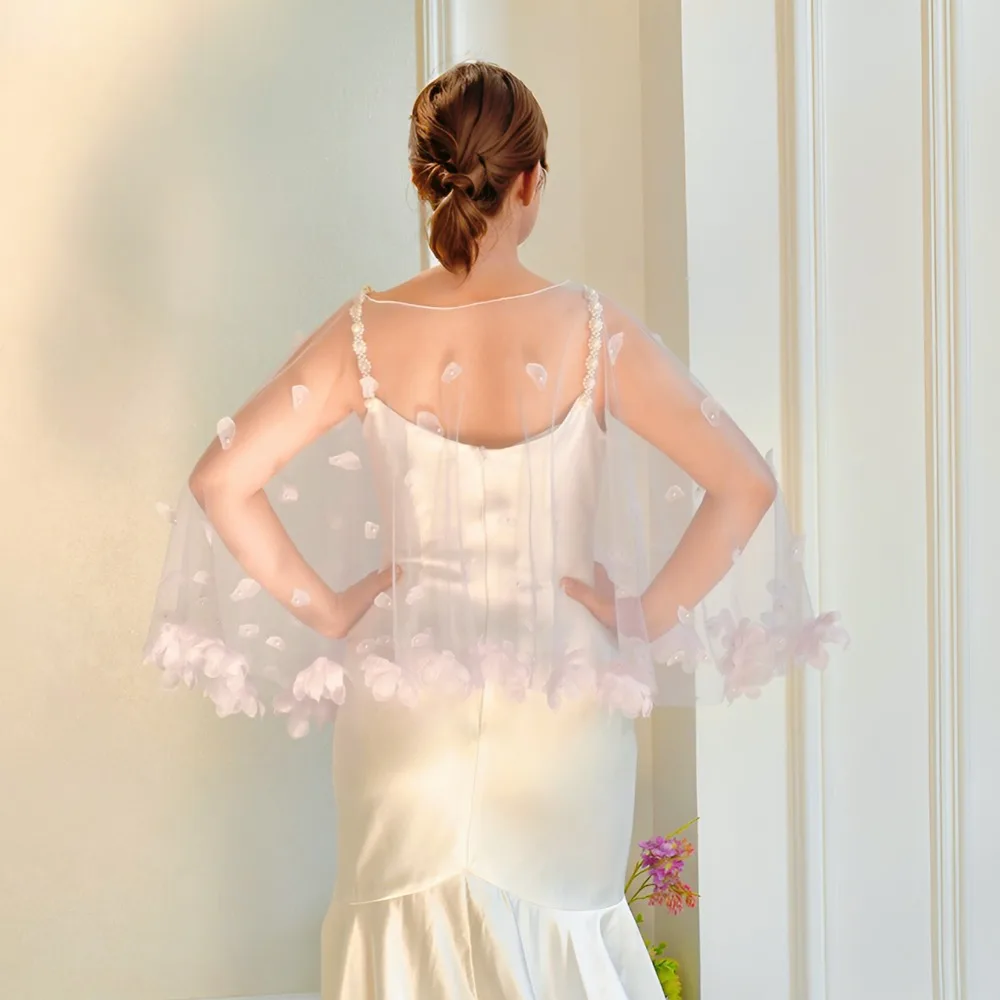 

3D-шаль с цветочными бусинами, свадебная накидка для роскошных и элегантных женщин, многослойное болеро, женские свадебные аксессуары, свадебные реквизиты для женщин