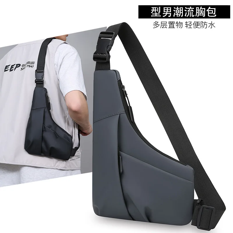 

New Men's Skin Membrane Triangular Breast Bag Anti-splashing Shoulder Messenger Bag Left and Right Convenient Tactical Bag