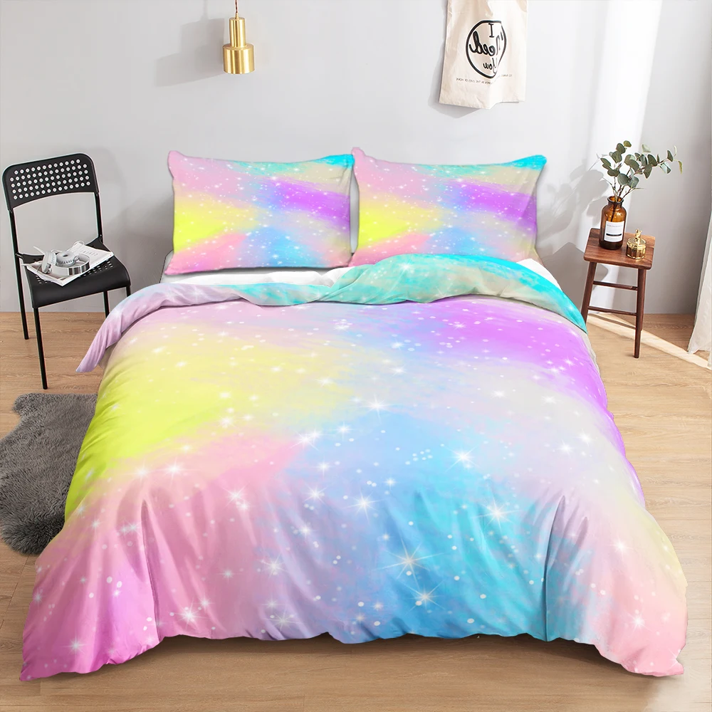 Rainbow Halo dyeing Gradient Colour Clouds Constellation Duvet Cover Bedding Set Comforter Linen Single Double King Queen