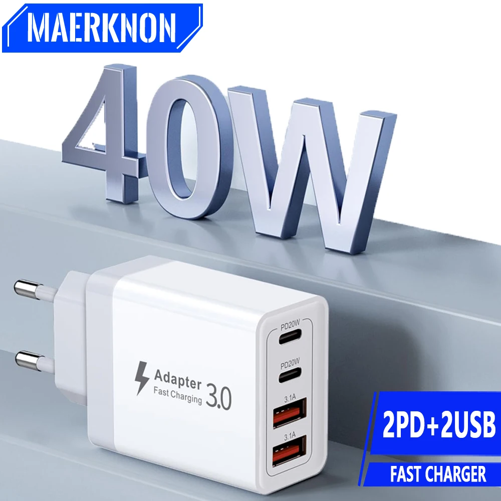 USB Charger 40W PD Type C Charger Dual Ports Fast Charging For Samsung Galaxy S22 S24 iPhone 13 Xiaomi Huawei QC3.0 Quick Charge