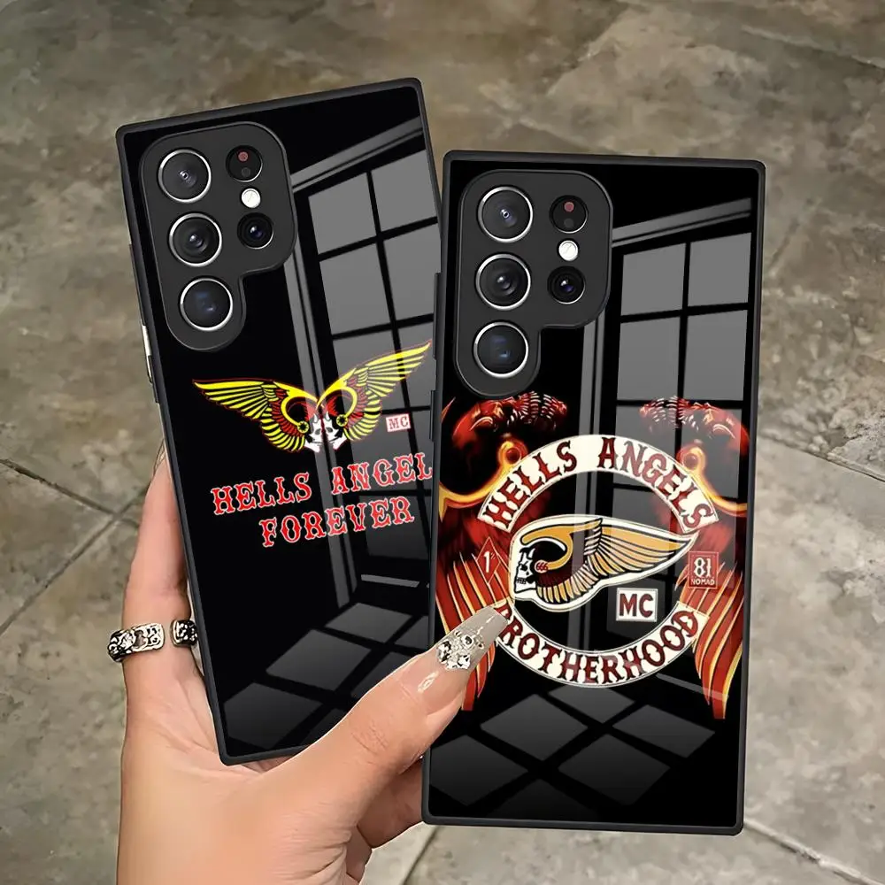 H-Hells A-Angel-ES Logo Handyhülle für Samsung S26 S25 Edge Ultra 23 22 21 20 Ultra Plus S24 Fe Glasabdeckung