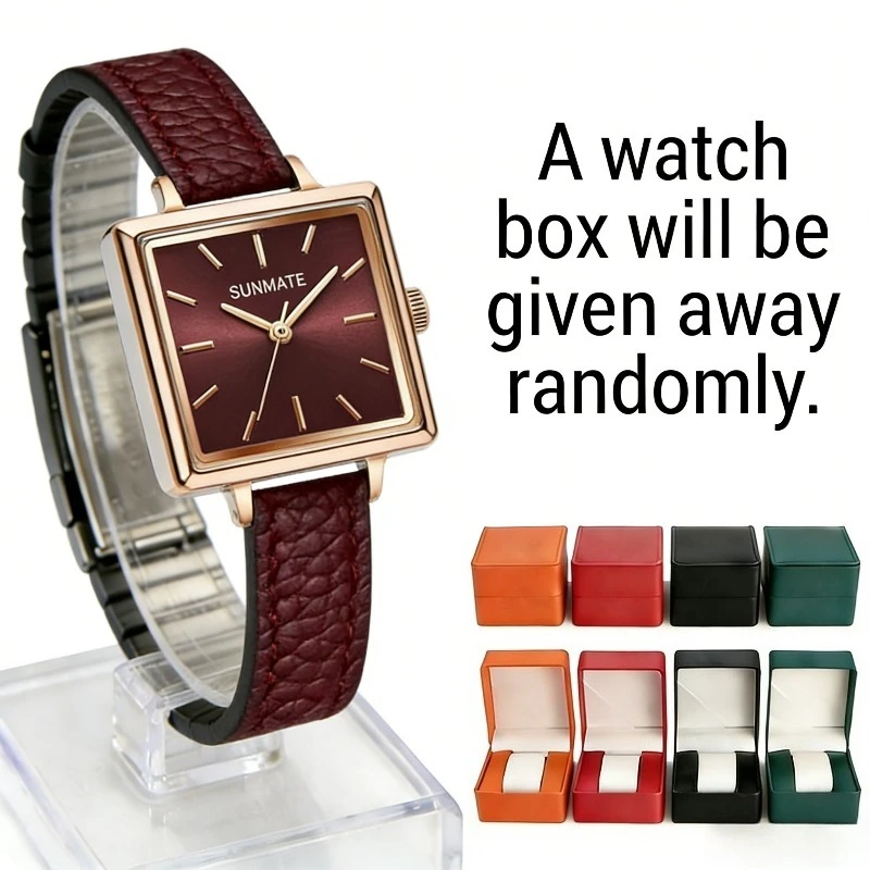 

SUNMATE Роскошные женские кварцевые часы с винтажным циферблатом и квадратным кожаным ремешком, модные женские часы, подходят для женского подарка